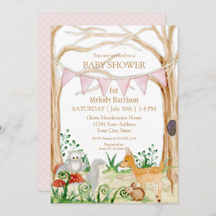 Deer Fox Cute Animal Rabbit Owl Forest Baby Shower Invitation