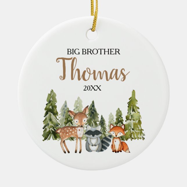 Deer Fox Forest Big Brother Christmas Gift  Ceramic Ornament (Front)