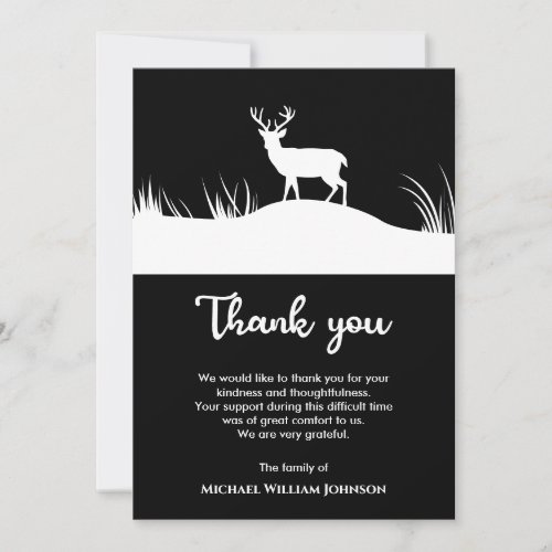 Deer Funeral Memorial Black And White Minimalist Thank You Card