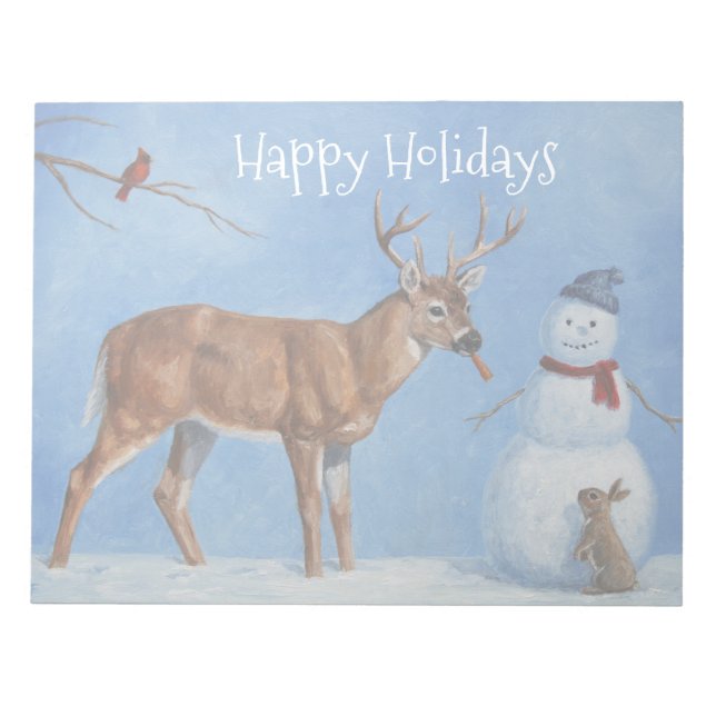 Deer & Funny Snowman Christmas Notepad (Front)