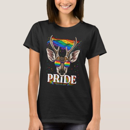 Deer Gay Pride Lgbt Rainbow Flag Sunglasses Lgbtq T_Shirt