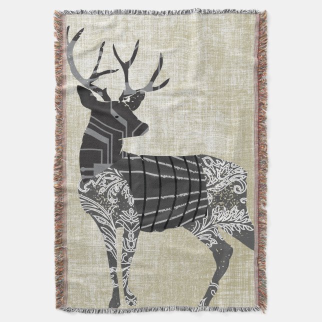 Deer Geometric Abstract Pattern Lodge Boys Throw Blanket (Front Vertical)