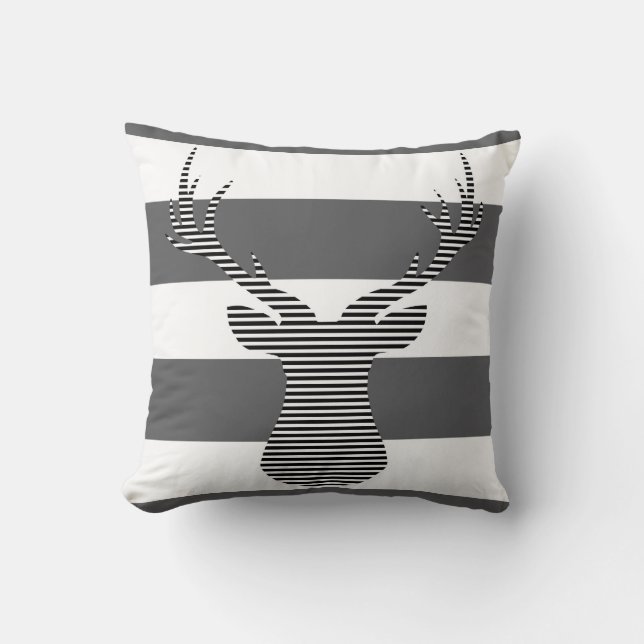 Deer - geometric pattern - gray and white. throw pillow (Front)