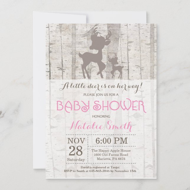 Deer Girl Baby Shower Invitation Rustic Woodland (Front)
