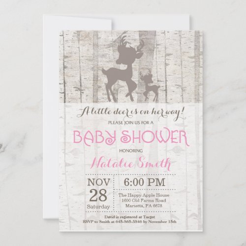 Deer Girl Baby Shower Invitation Rustic Woodland