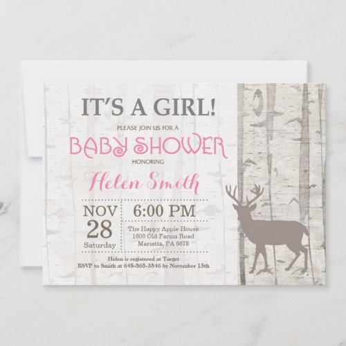 Deer Girl Baby Shower Invitation Rustic Woodland