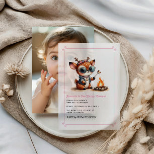 Deer Girl “One Happy Camper” 1st Birthday Party Vellum Invitations