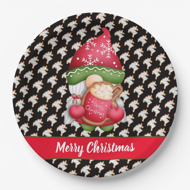 Deer Gnome Customize Color and Text Paper Plates (Front)
