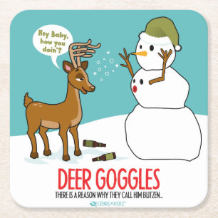 DEER GOGGLES FUNNY CHRISTMAS COASTERS
