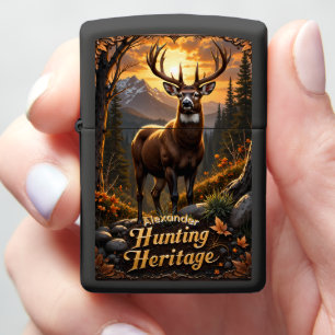 Deer Grazing Heritage Forest Black Case Zippo Lighter