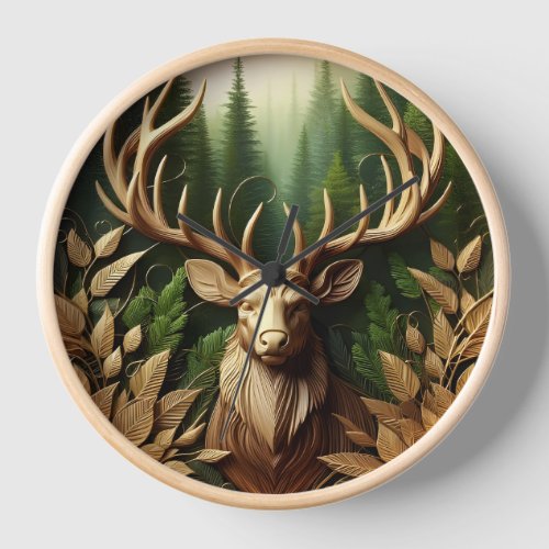 Deer Grazing in Forest Clock