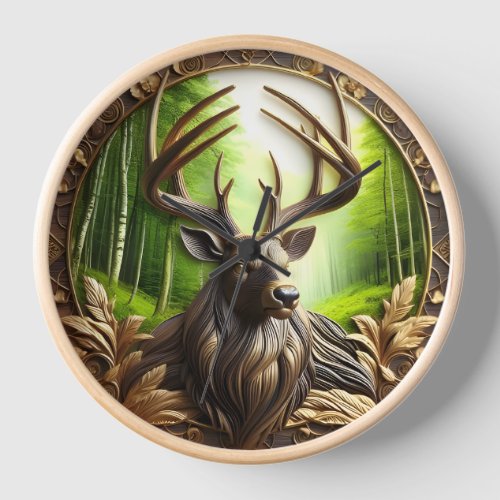 Deer Grazing Into The Forest Clock