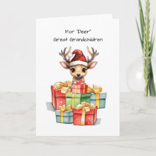 Deer Great Grandchildren Cute Christmas Piles Love Card