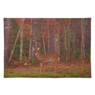 Deer , Green Grass red and Gold leaves Cloth Placemat