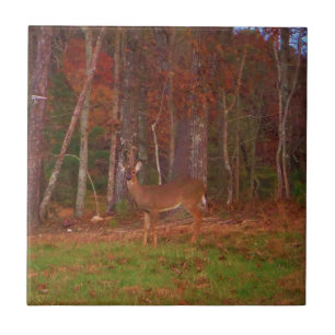 Deer , Green Grass red and Gold leaves Tile