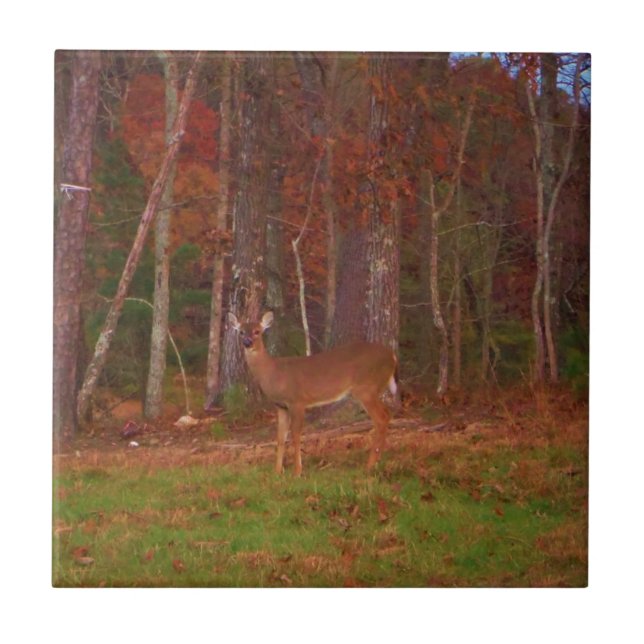 Deer , Green Grass red and Gold leaves Tile (Front)