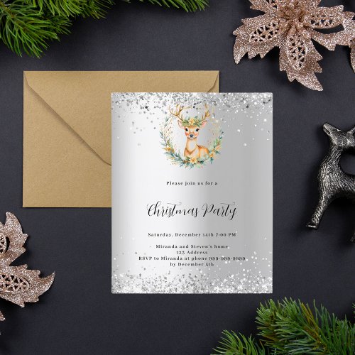 Deer green silver Christmas Paraty invitation