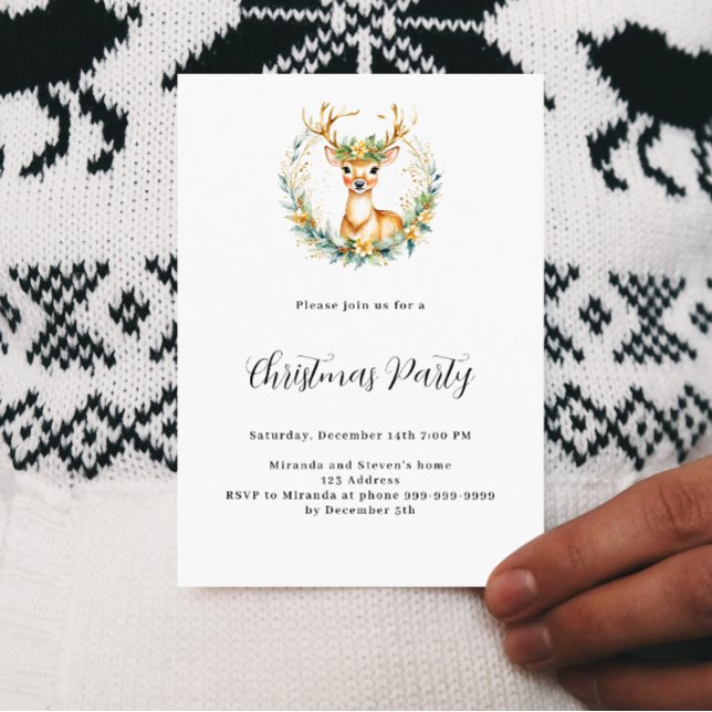 Deer green simple nordic luxury Christmas Party Invitation (Creator Uploaded)