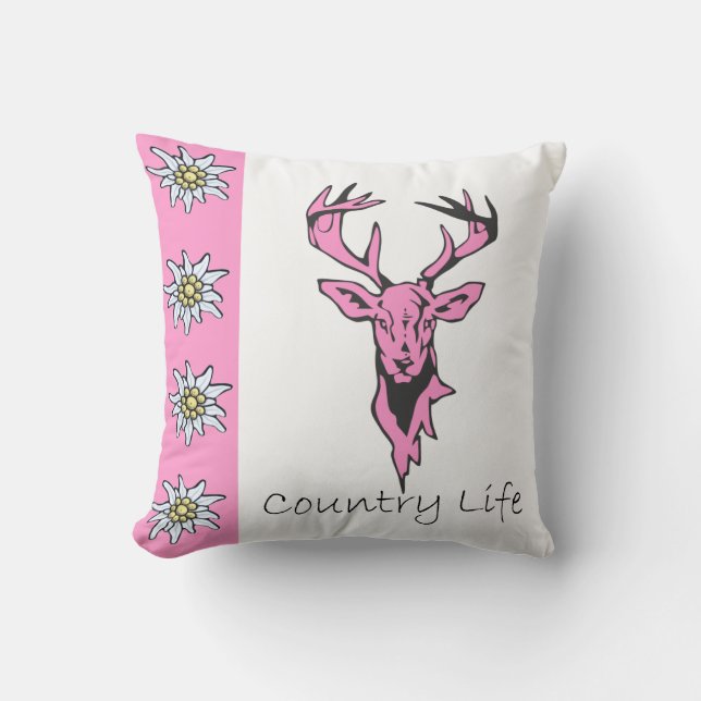 Deer Head Alpine Edelweiss Pink American Pillow (Front)