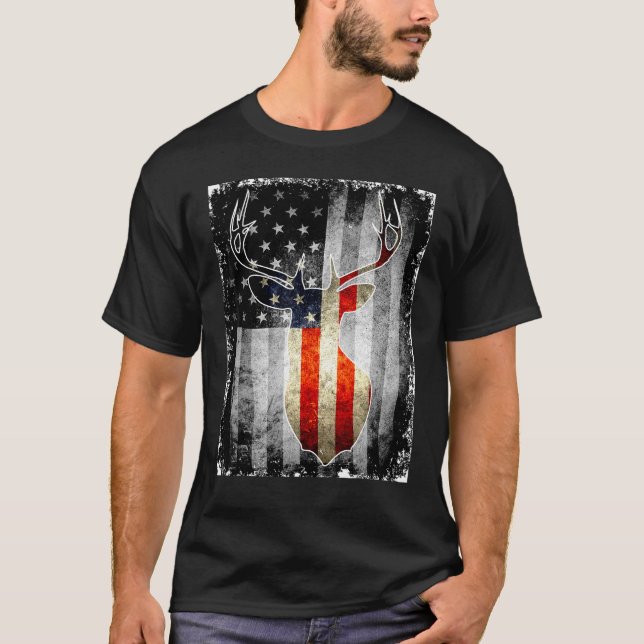 Deer Head And American Flag Colors T-Shirt (Front)