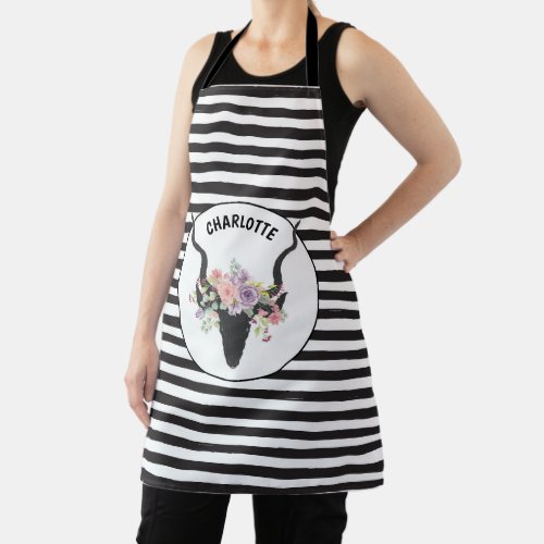 Deer head and roses personalised  apron