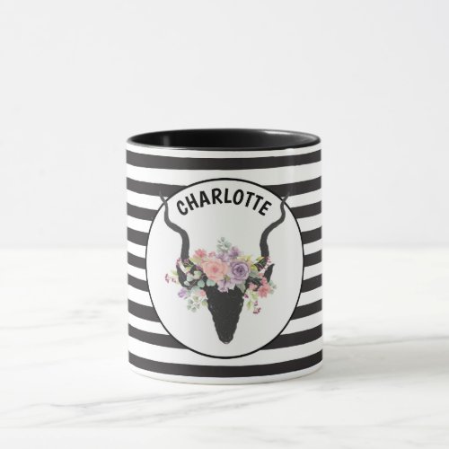 Deer head and roses personalised  mug