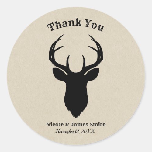 Deer Head Antlers Rustic Country Modern Favor Classic Round Sticker