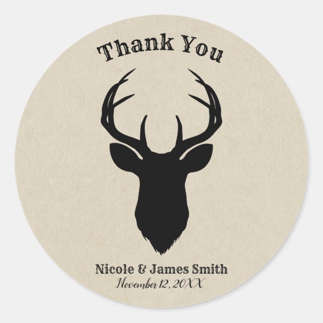 Deer Head Antlers Rustic Country Modern Favor Classic Round Sticker (Front)