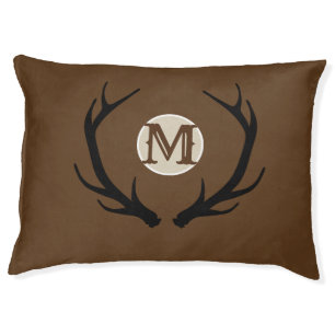Deer Head Antlers Rustic Country Modern Monogram Pet Bed