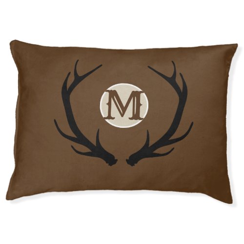 Deer Head Antlers Rustic Country Modern Monogram Pet Bed