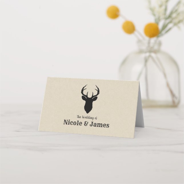 Deer Head Antlers Rustic Wedding Table Seat Place Place Card (Front)