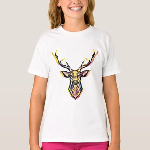 Deer head as a colorful picture in watercolor  T_Shirt