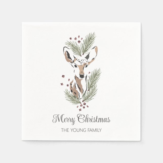Deer head botanical Christmas Personalized Napkins (Front)