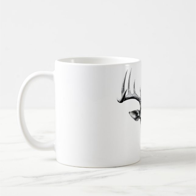 Deer Head Design - Black & White T-Shirt Coffee Mug (Left)