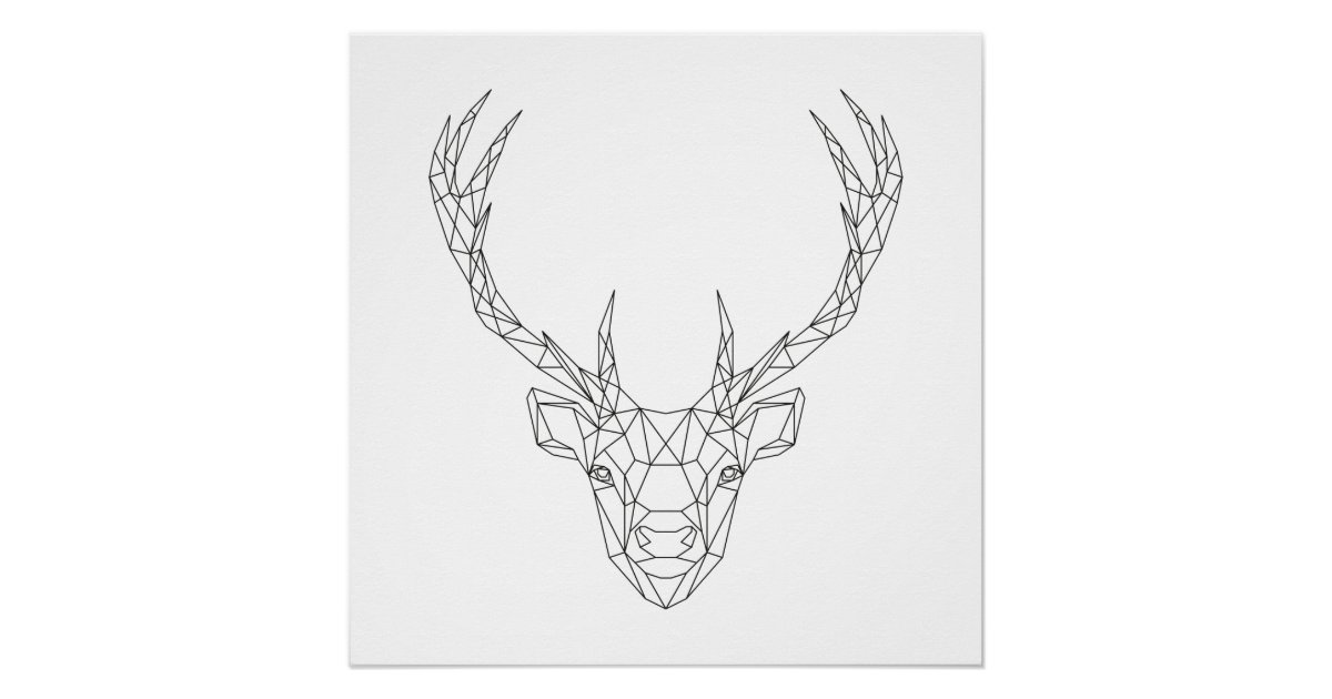 Deer Head Geometric Black & White Modern Art Print | Zazzle