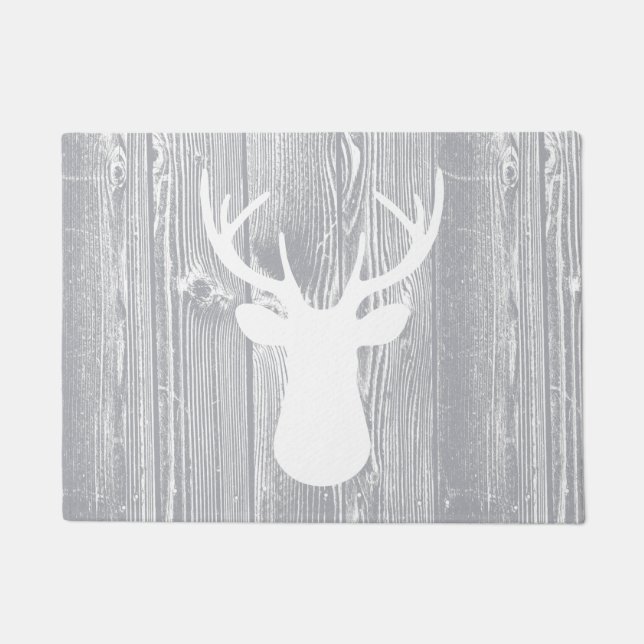 Deer Head Grey Wood Pattern Doormat (Front)