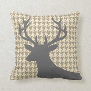 Deer Head Houndstooth eggshell grey Throw Pillow