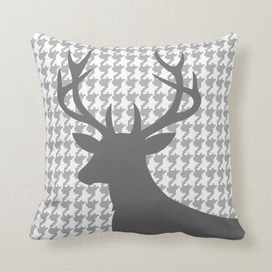 Deer Head Houndstooth Grey White Throw Pillow Zazzle Com