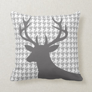 Deer Head Houndstooth grey white Throw Pillow