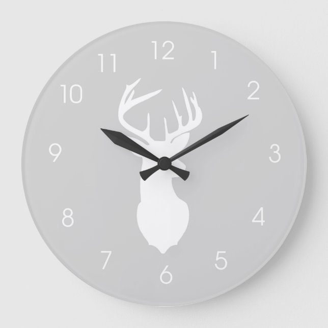 Deer Head Hunters Buck Wall Clock - Gray (Front)