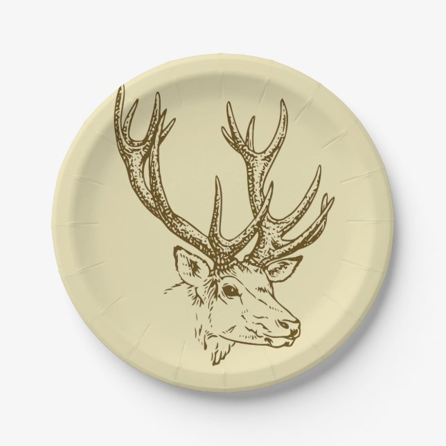 Deer Head Illustration Graphic Paper Plates (Front)