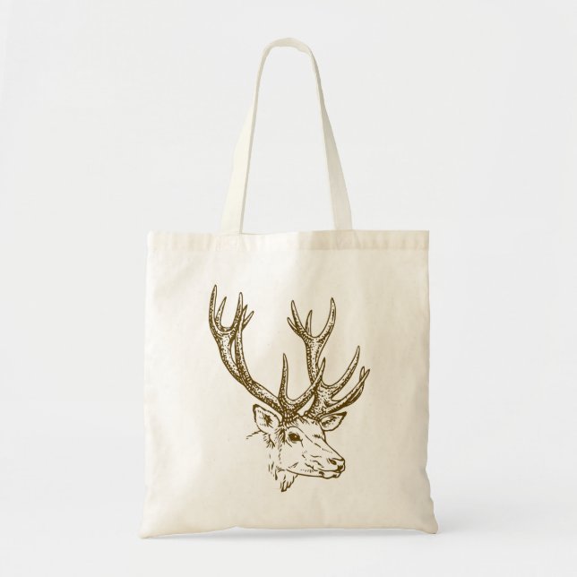 Deer Head Illustration Graphic Tote Bag (Front)