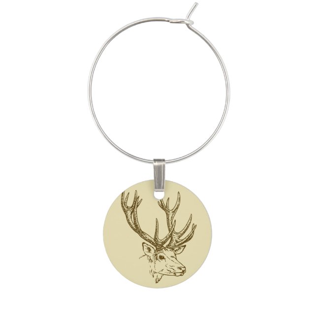 Deer Head Illustration Graphic Wine Charm (Front)