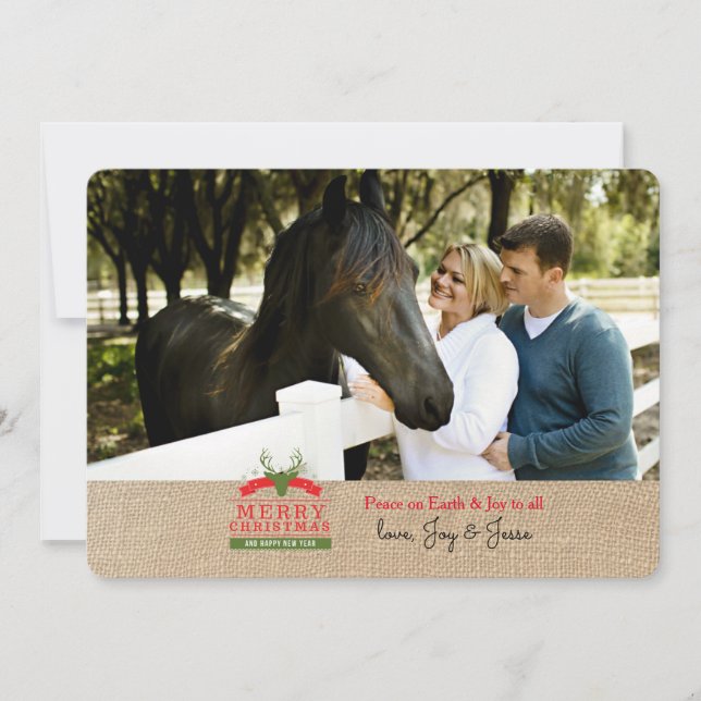 Deer Head Label Photo Holiday Card (Front)