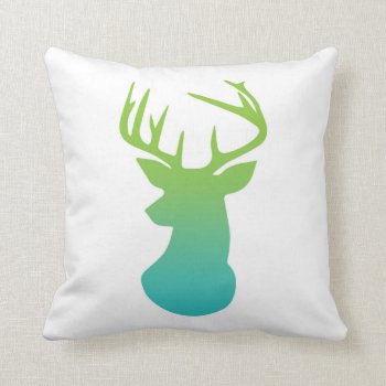 Deer Head Modern Ombre Watercolor Green And Blue Throw Pillow by DifferentStudios at Zazzle