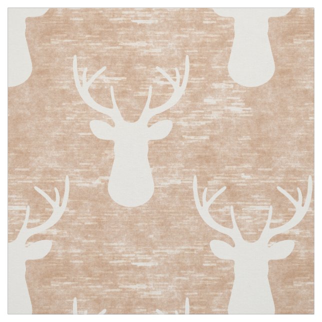 Deer Head on Bark Pattern Fabric (Swatch)