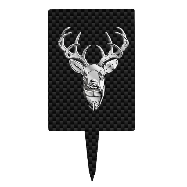 Deer Head on Carbon Fiber Style Print Cake Topper (Front)