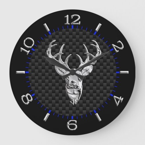 Deer Head on Carbon Fiber Style Print Large Clock
