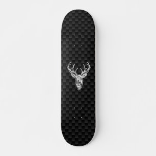 Deer Head on Carbon Fiber Style Print Skateboard Deck