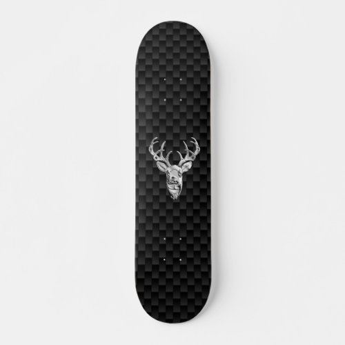 Deer Head on Carbon Fiber Style Print Skateboard Deck